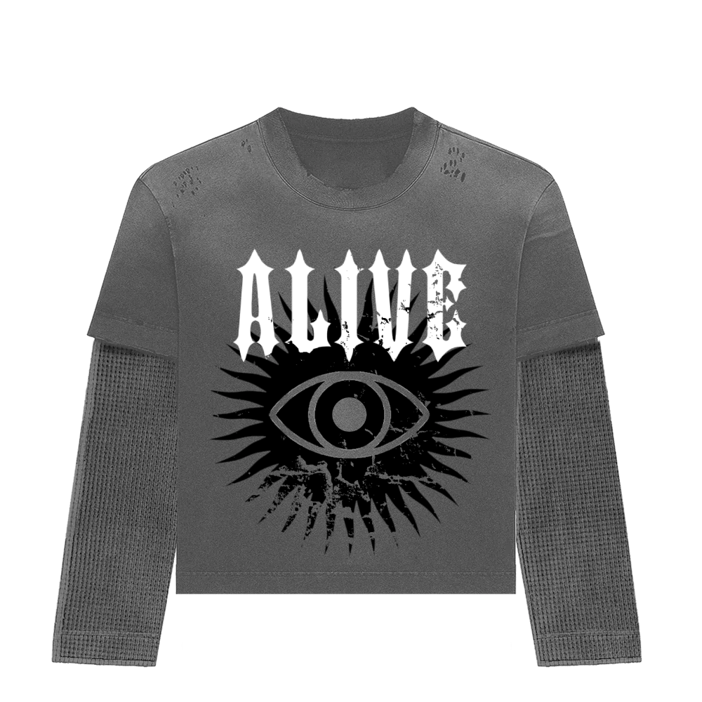 "Alive" Distressed Double Layer Tee